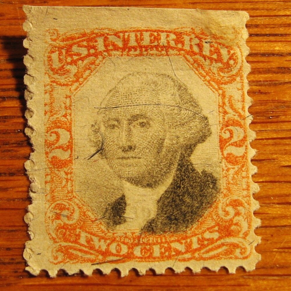 1875 Internal Revenue 2 cent George Washington Postage Stamp lite cancel